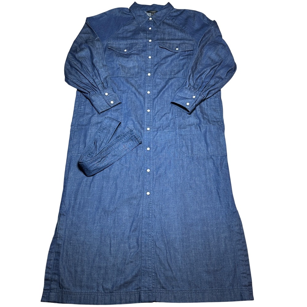 Banana‎ Republic Utility Denim Dress Womens Large Maxi Pearl Snap Dark Wash Blue